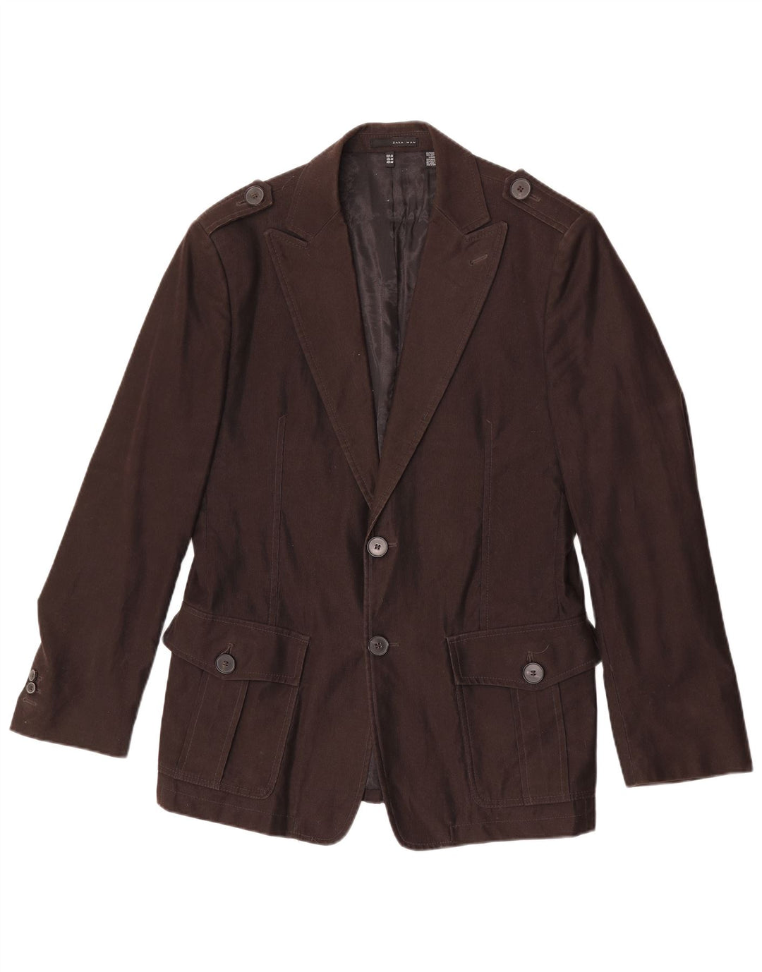 Zara Chaqueta militar de 2 botones para hombre EU 54 XL Algodón marrón
