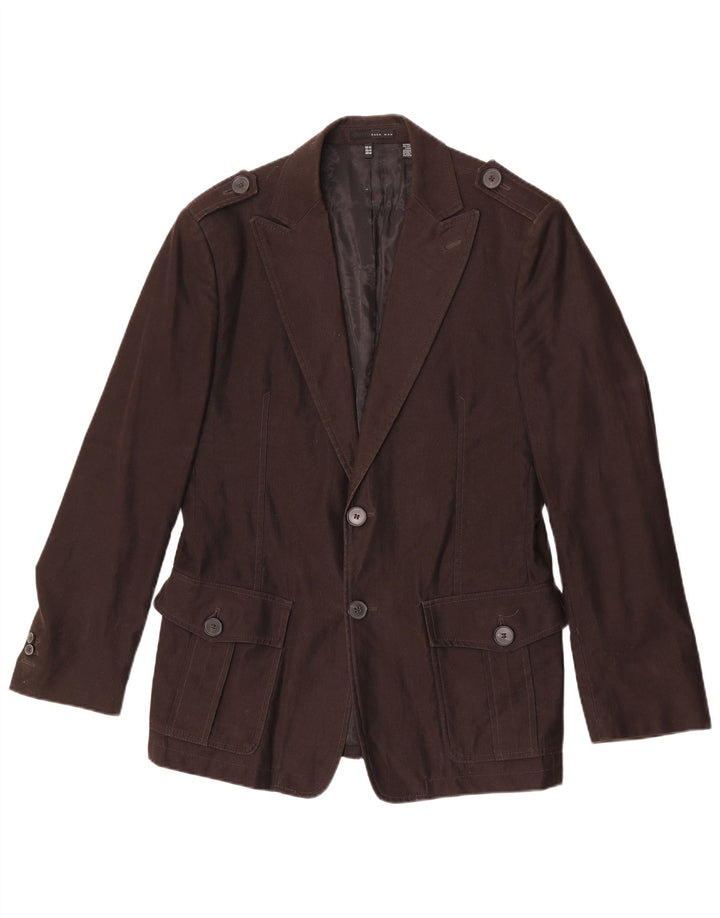 Zara Chaqueta militar de 2 botones para hombre EU 54 XL Algodón marrón