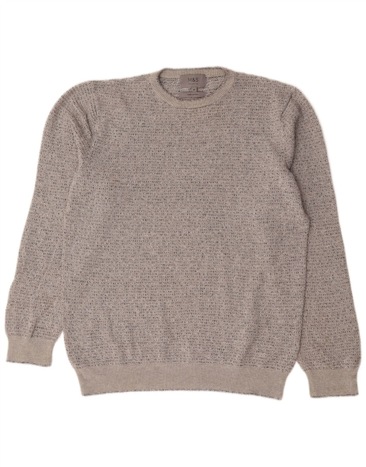 Marks & Spencer Jersey de cuello redondo para hombre de algodón moteado gris medio