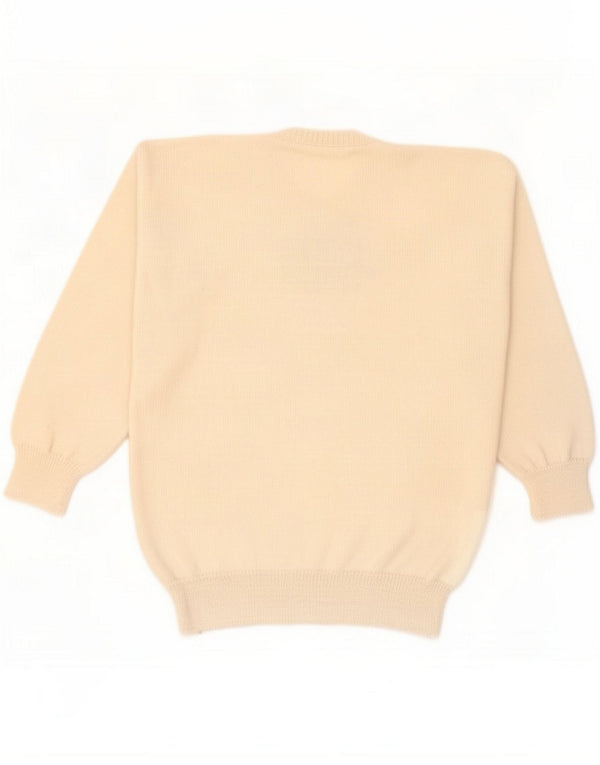Jersey vintage con cuello redondo para mujer UK 46 Large Beige Colorblock