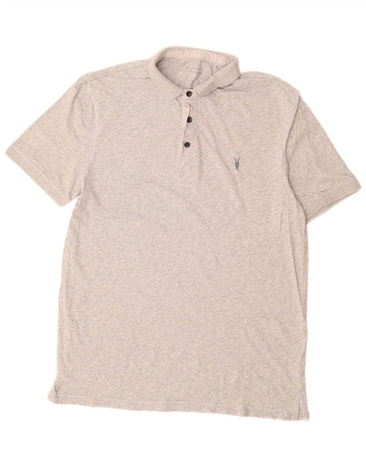 All Saints Polo para hombre de algodón moteado gris grande