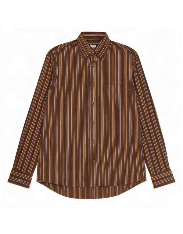 Gattinoni Camisa para hombre Talla 39 15 1/2 Algodón a rayas marrón medio