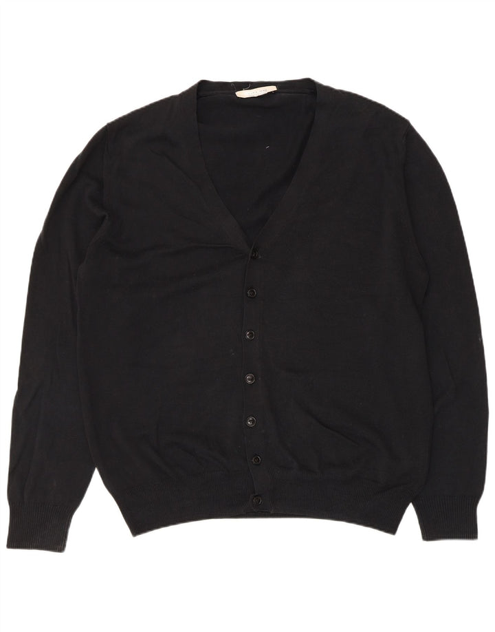 Zara Hombre Cárdigan Suéter Grande Algodón Negro