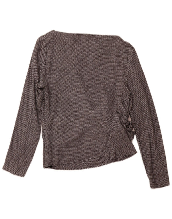 ZARA Mujer Blusa Manga Larga Top UK 42 Viscosa Pata De Gallo Gris Medio