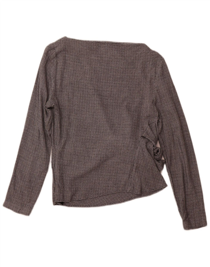 ZARA Mujer Blusa Manga Larga Top UK 42 Viscosa Pata De Gallo Gris Medio