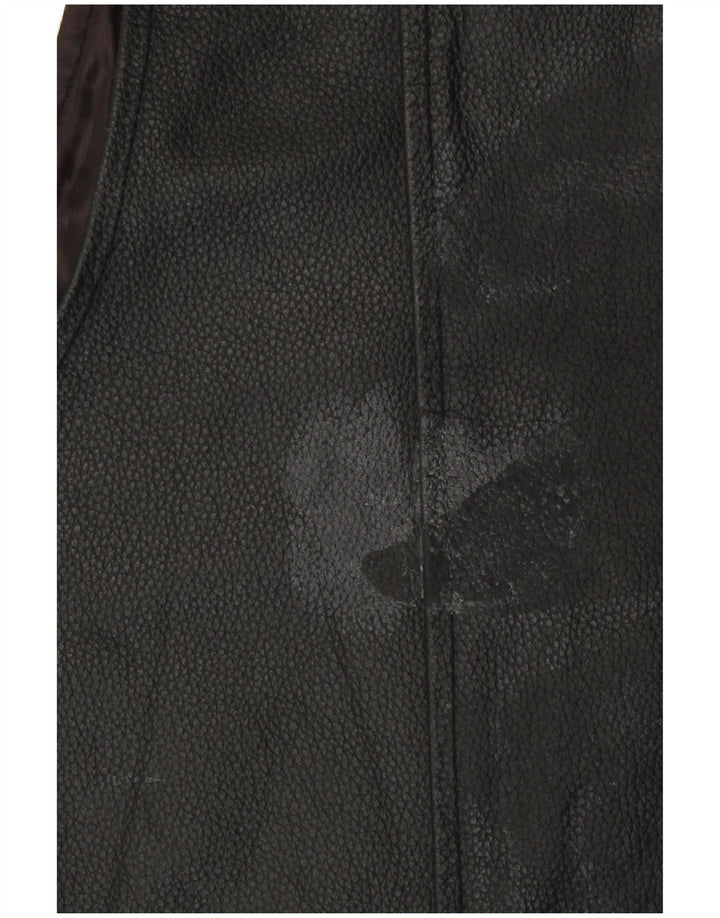 Vintage hombres cuero chaleco medio negro biker