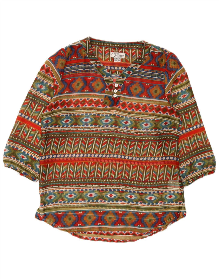Vintage mujer blusa top EU 38/40 medio multicolor geométrico