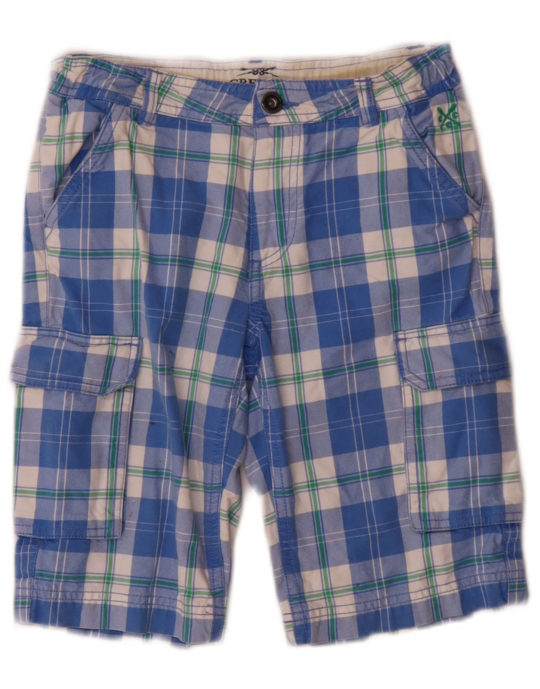 Crew Clothing Pantalones cortos tipo cargo para niños 8-9 años W24 Algodón a cuadros azules