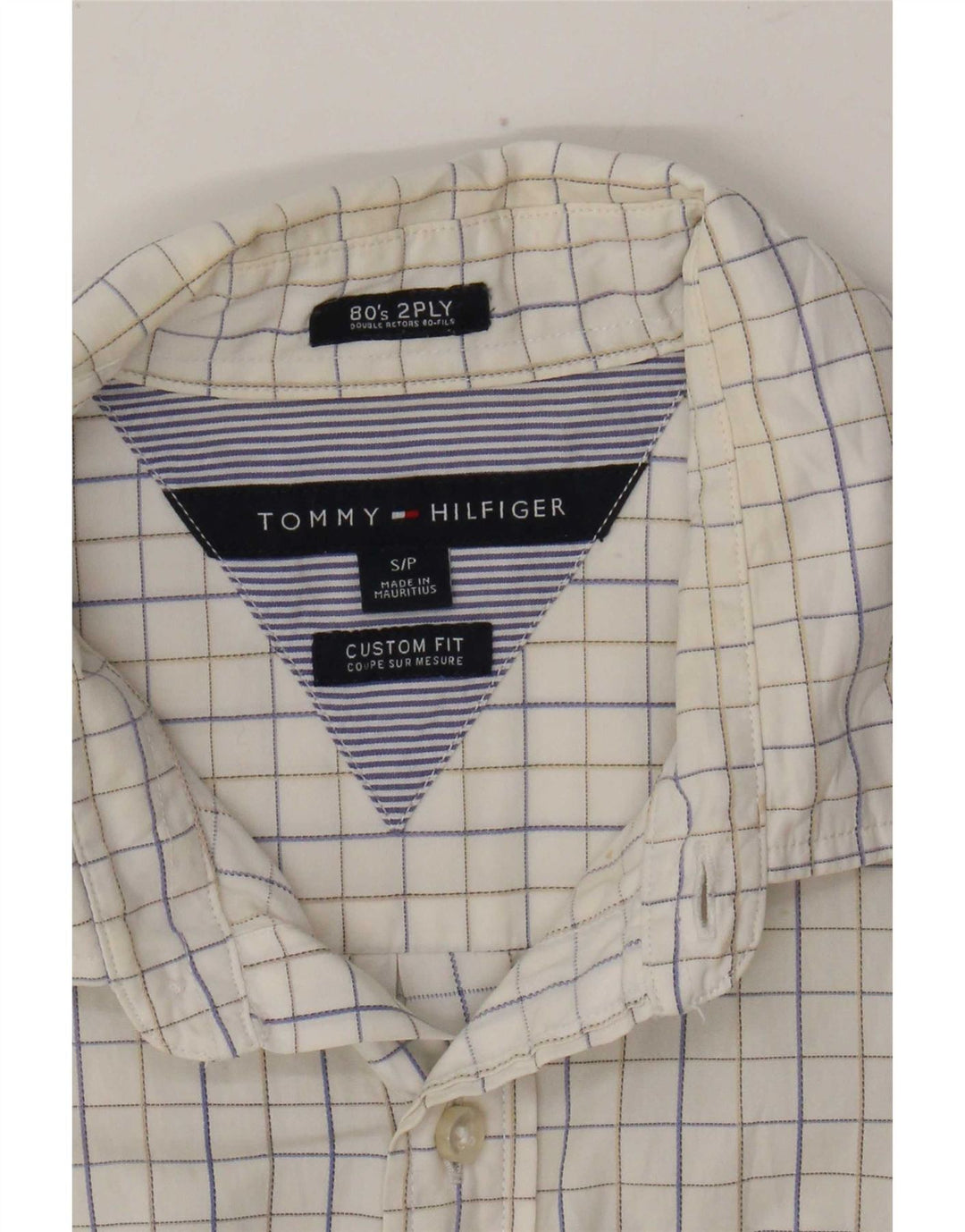 Camisa Tommy Hilfiger Custom Fit para hombre, talla pequeña, cuadros blancos