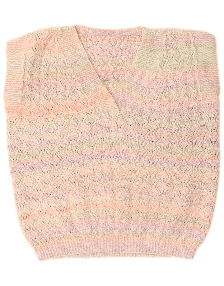 VINTAGE Chaleco de mujer Camiseta sin mangas Reino Unido 16 Rayas rosas grandes