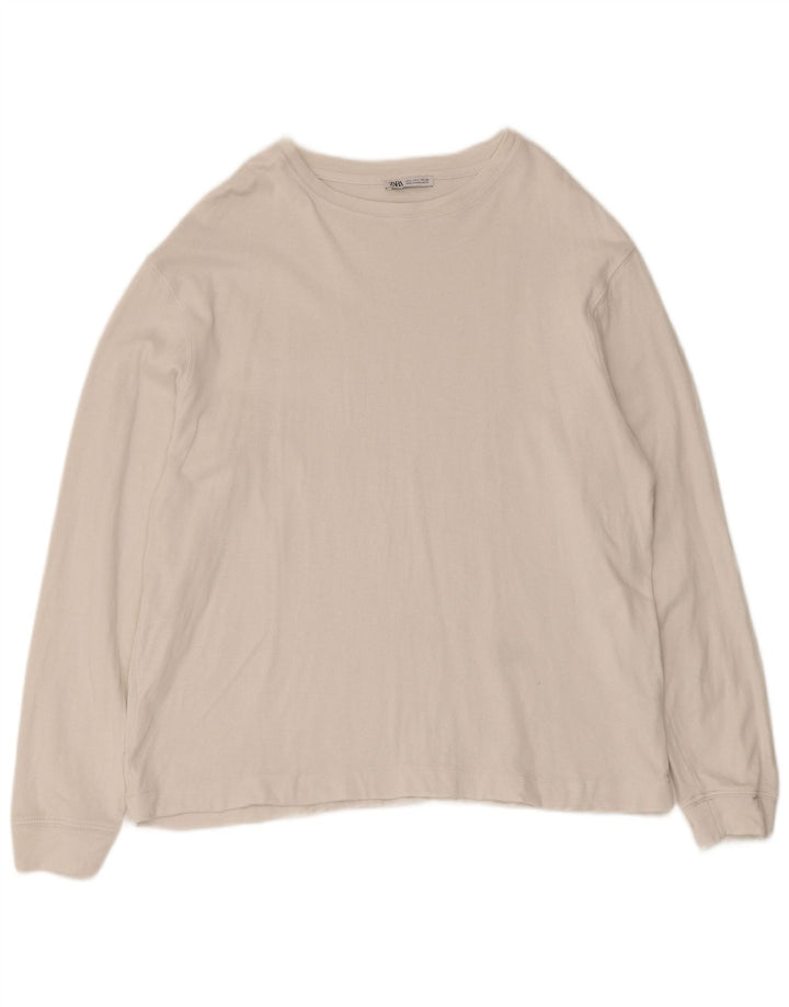 Zara Hombre Top Manga Larga Grande Algodón Blanco