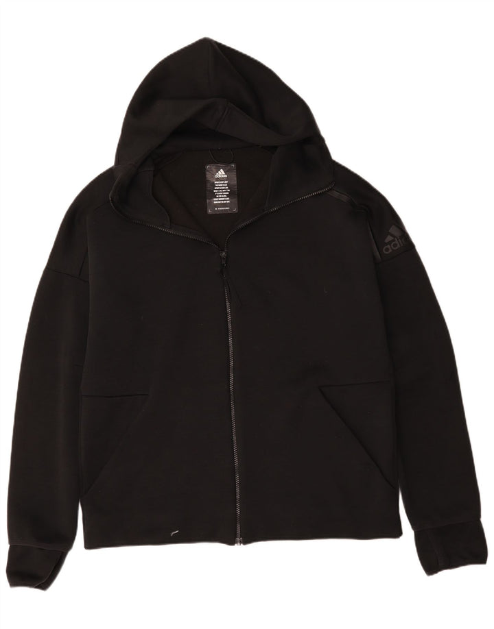 Adidas - Sudadera con capucha y cremallera para hombre, tamaño grande, poliéster negro