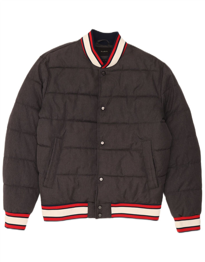 Zara Hombre Chaqueta Acolchada UK 40 Grande Poliéster Gris