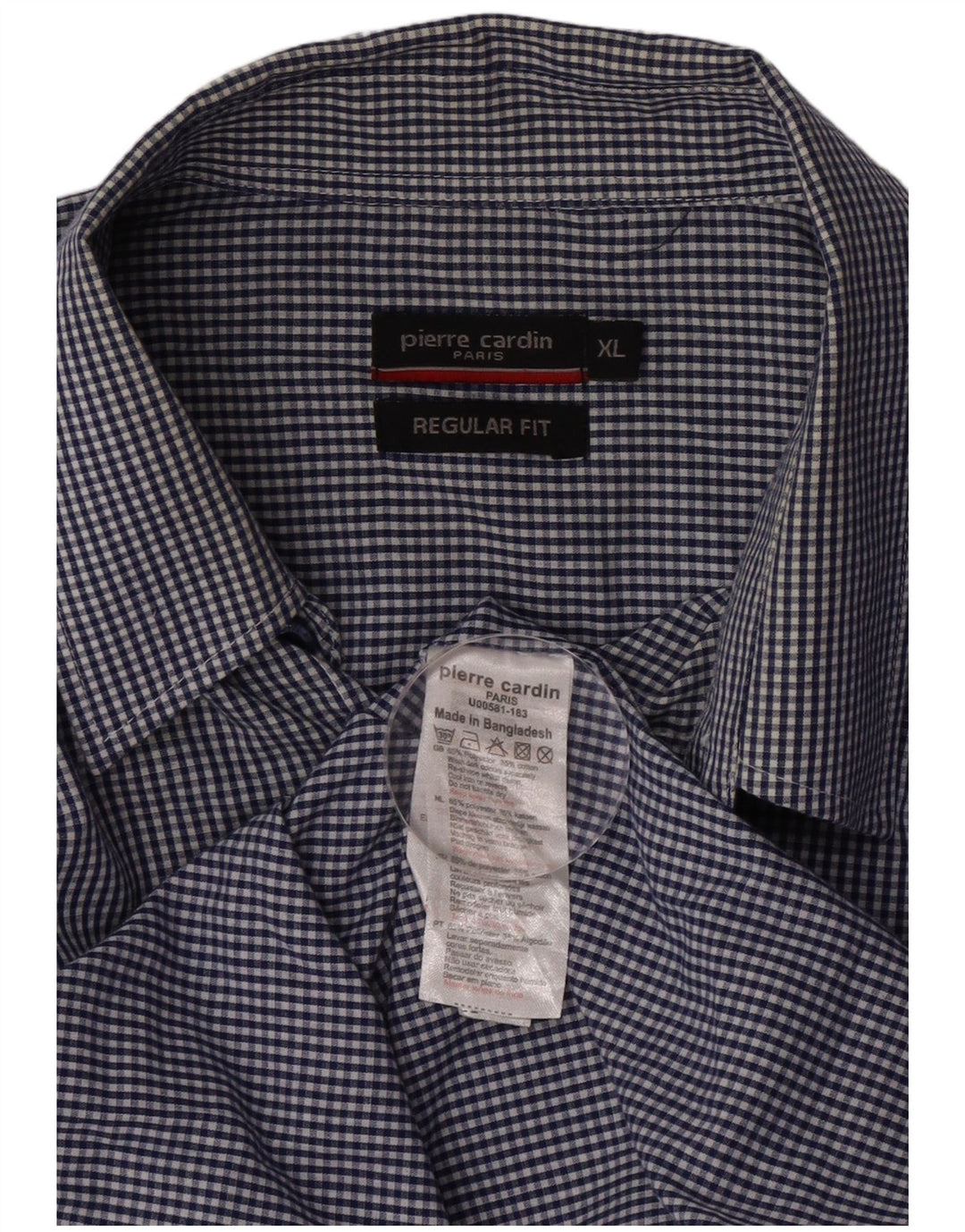 Pierre Cardin Camisa de corte regular para hombre XL Poliéster a cuadros azul marino