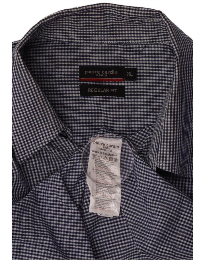 Pierre Cardin Camisa de corte regular para hombre XL Poliéster a cuadros azul marino