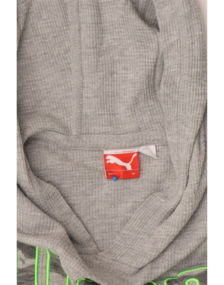 PUMA Boys Hooded Graphic Top Long Sleeve 9-10 Years Medium  Grey Cotton Vintage Puma and Second-Hand Puma from Messina Hembry 