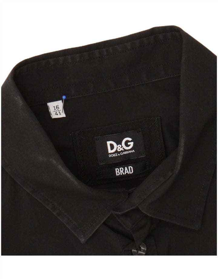 DOLCE & GABBANA Camisa para hombre Talla 16 41 Grande Algodón negro