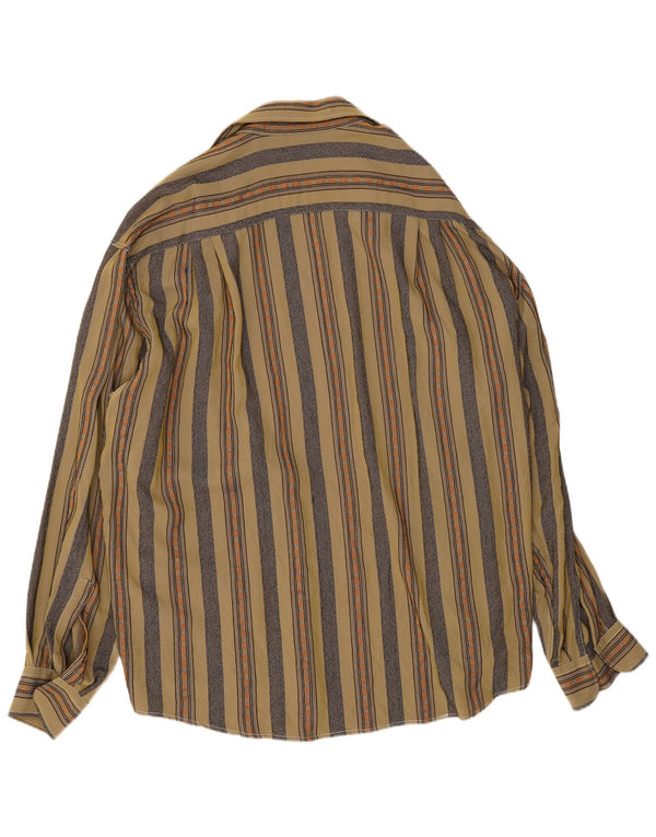 Camisa Vintage Hombre XL Viscosa Rayas Caqui
