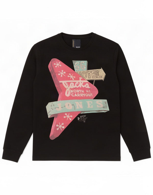 Jack & Jones Mens Graphic Top Manga Larga Grande Negro
