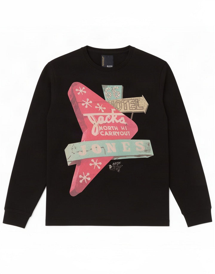 Jack & Jones Mens Graphic Top Manga Larga Grande Negro