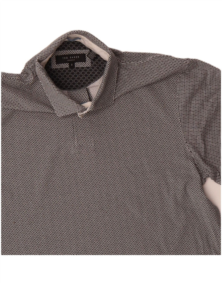 Ted Baker Polo para hombre talla 2 pequeño algodón a cuadros gris
