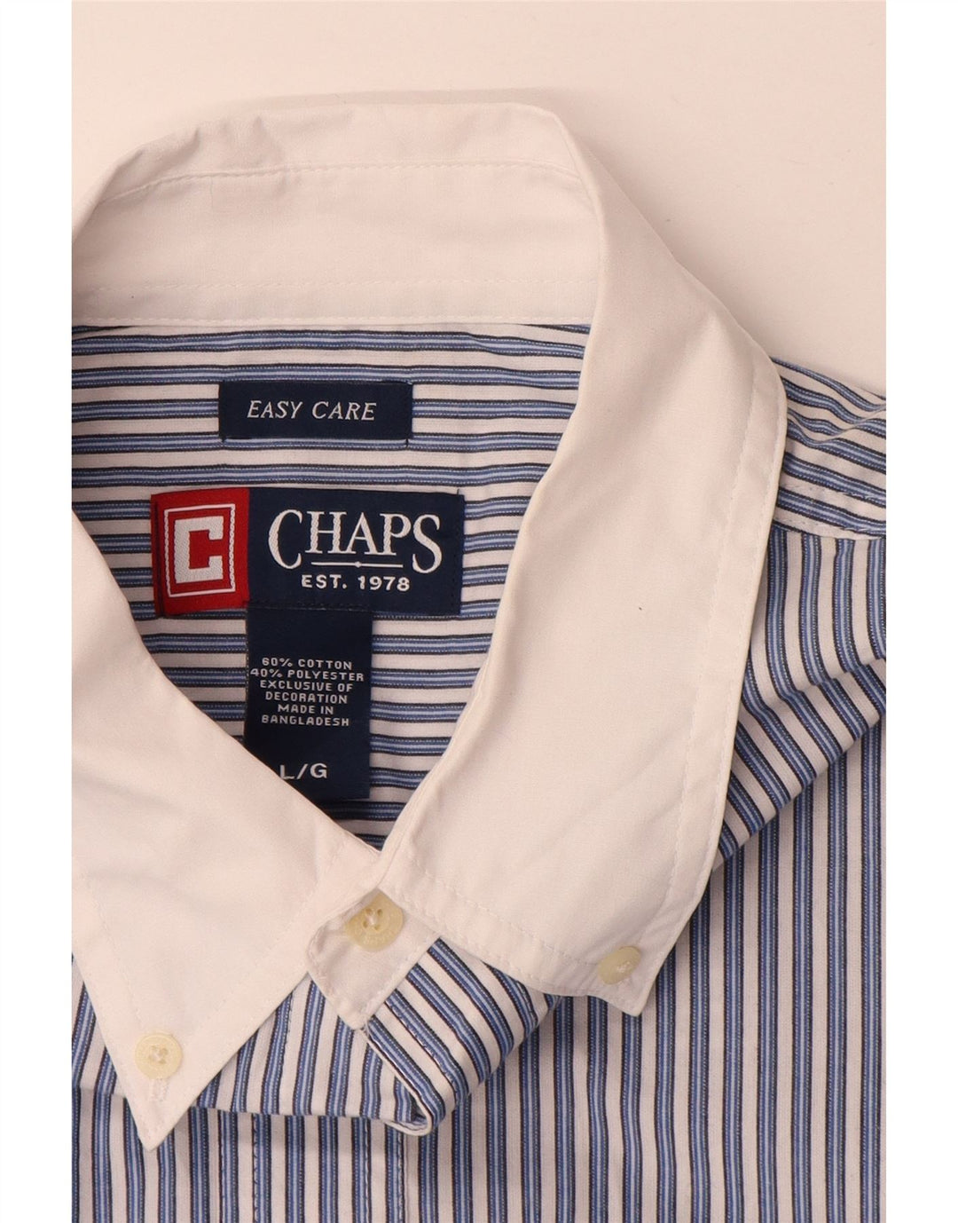 Chaps Camisa de fácil cuidado para hombre de algodón a rayas azules grandes