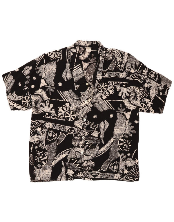 VINTAGE Camisa de manga corta de gran tamaño para mujer IT 46 Grande Negro Geométrico
