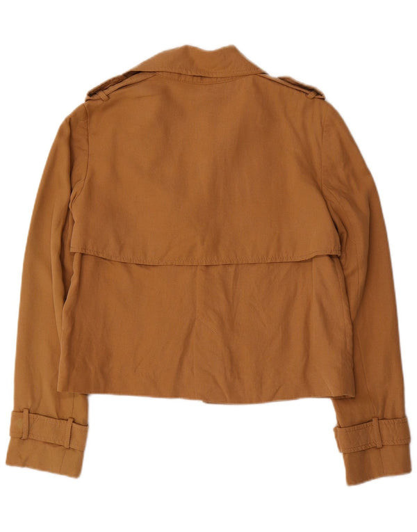 Zara Mujer Chaqueta Americana Corta Abierta De Gran Tamaño Reino Unido 6 XS Marrón Lyocell