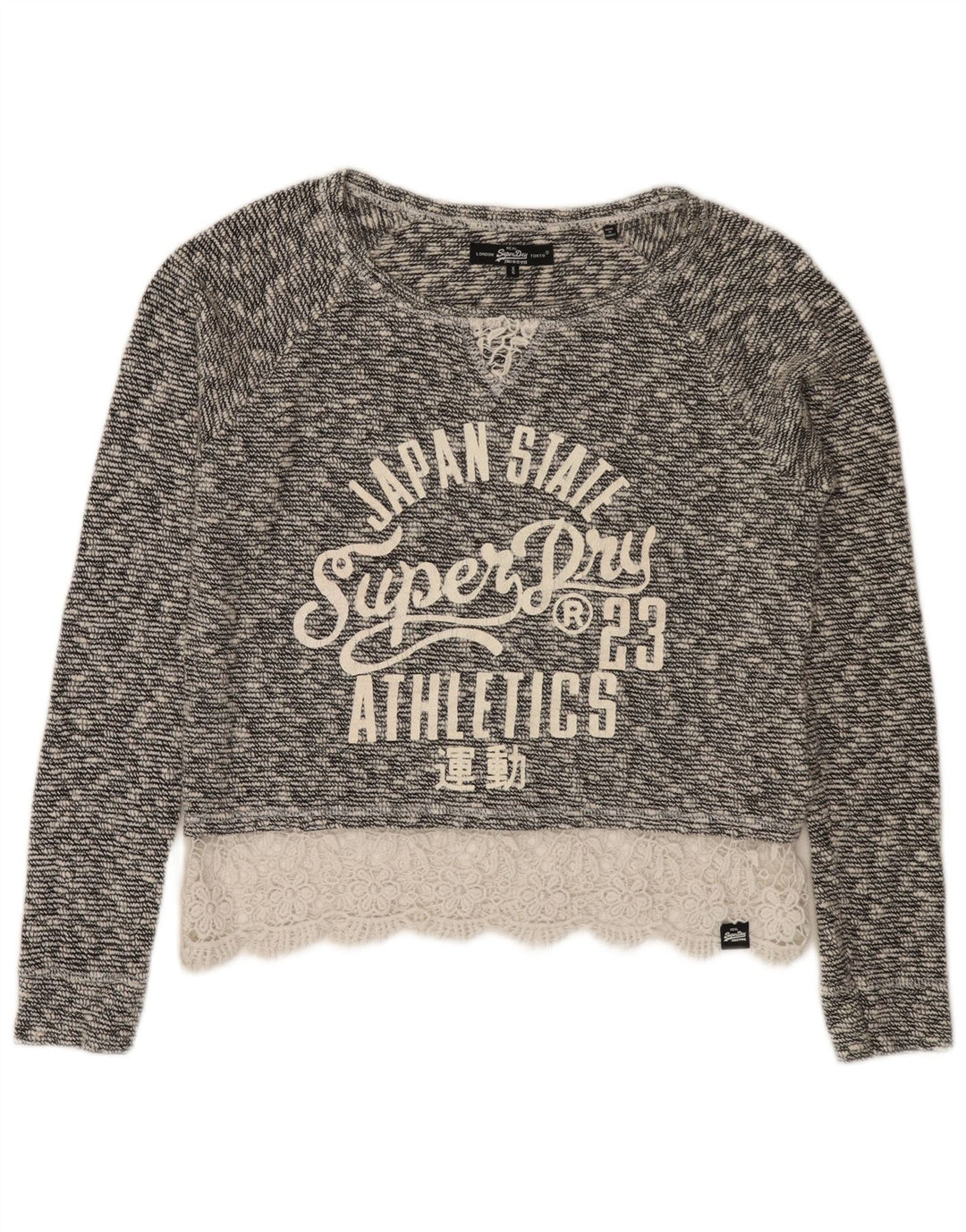 Superdry Jersey extragrande con cuello barco y corte para mujer, talla 6, XS, algodón gris