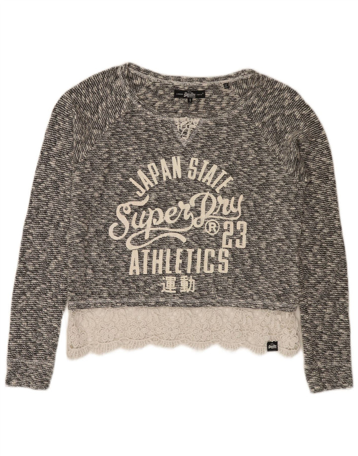 Superdry Jersey extragrande con cuello barco y corte para mujer, talla 6, XS, algodón gris