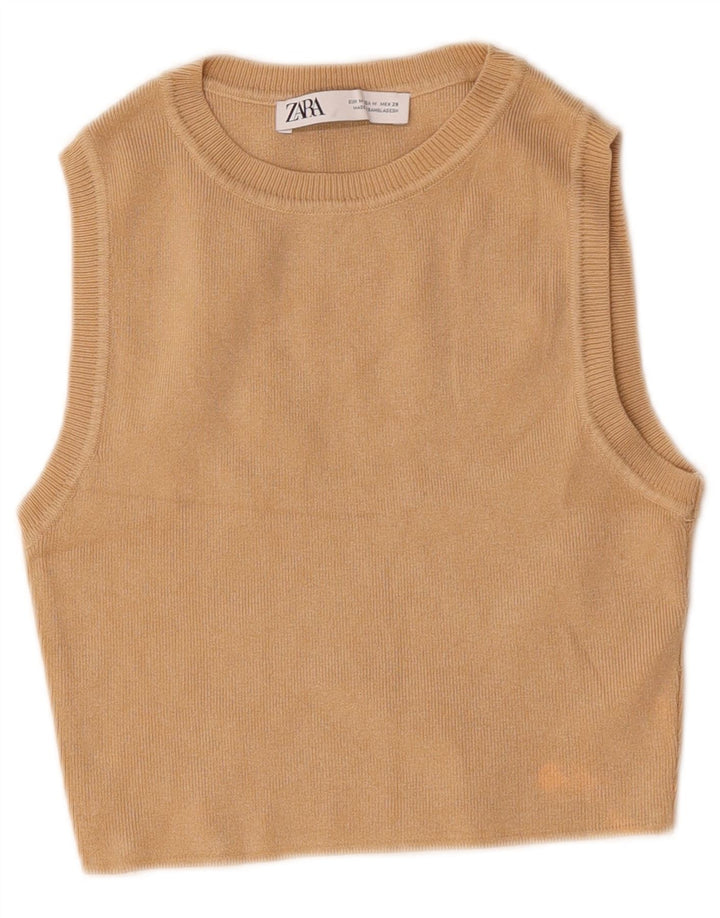 Zara Mujer Crop Vest Top UK 42 Viscosa Beige Medio