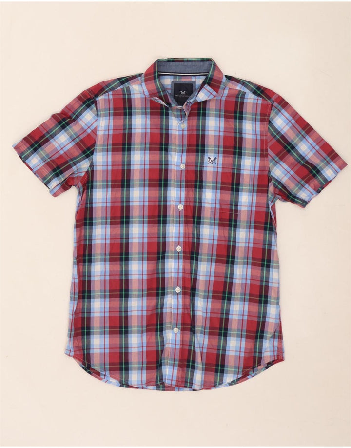 CREW CLOTHING Camisa de manga corta para hombre de algodón a cuadros azul medio