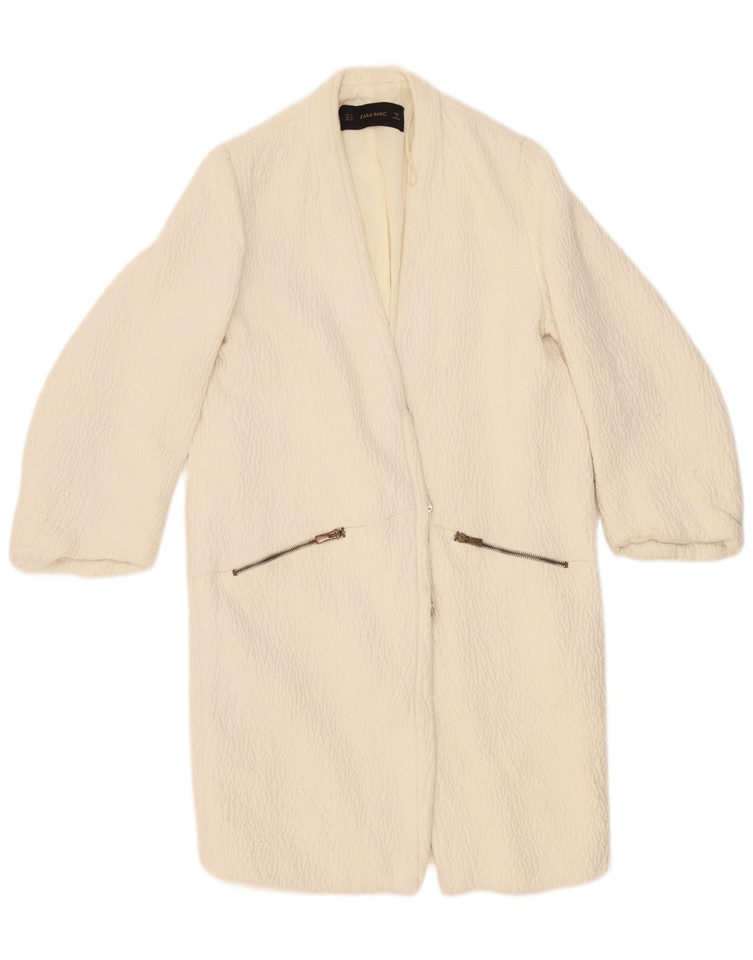Zara Mujer Abrigo UK 40 Medio Off White Poliéster