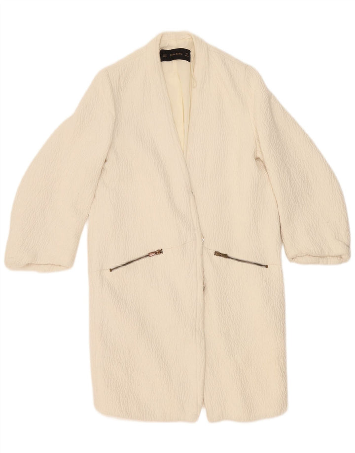 Zara Mujer Abrigo UK 40 Medio Off White Poliéster