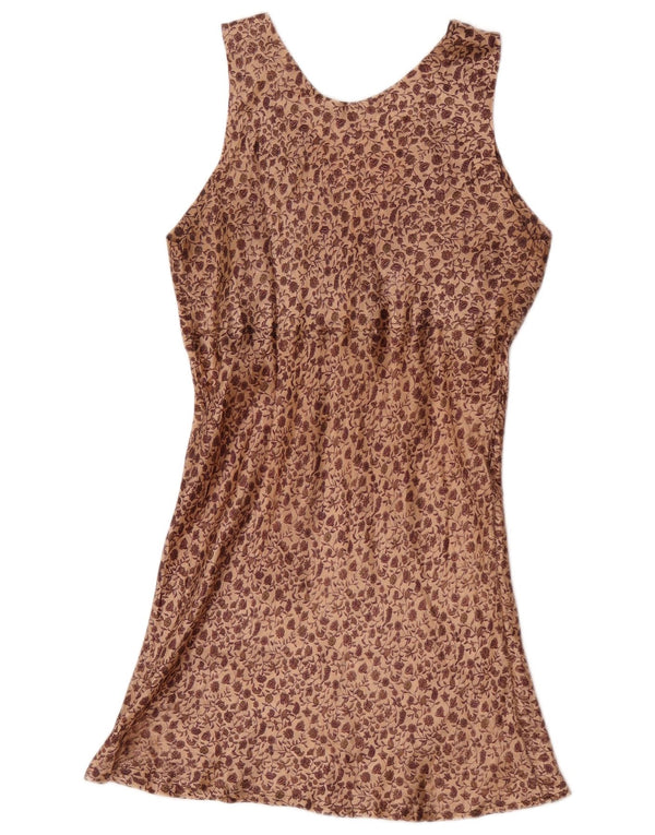 Vintage mujer slip vestido Reino Unido 10 pequeño marrón floral
