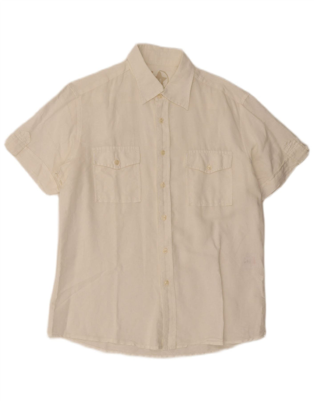 Mash Camisa de manga corta para hombre grande de lino blanco roto