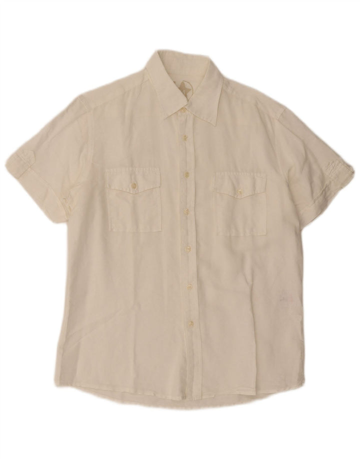 Mash Camisa de manga corta para hombre grande de lino blanco roto