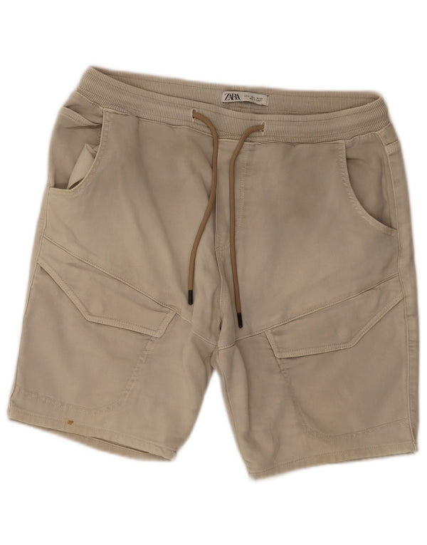 Zara Hombre Shorts Cargo Grande W32 Algodón Beige