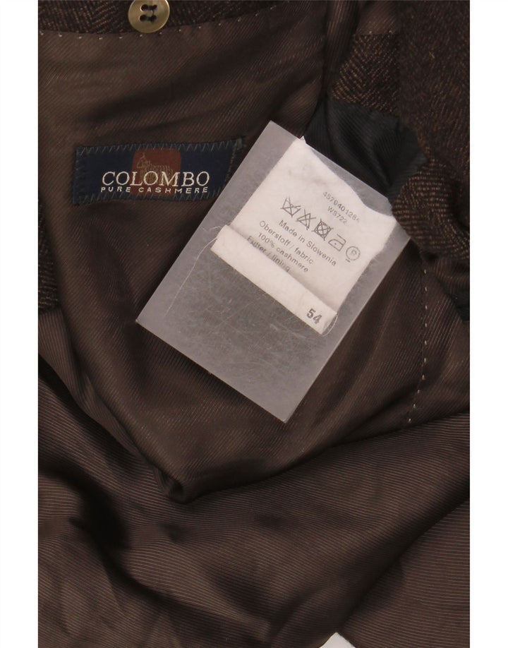 COLOMBO Chaqueta tipo blazer de 2 botones para hombre EU 54 2XL Marrón Espiga Cachemira