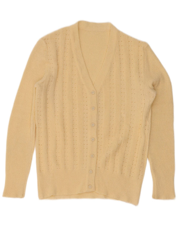 Vintage mujer Cardigan suéter Reino Unido 12 amarillo medio