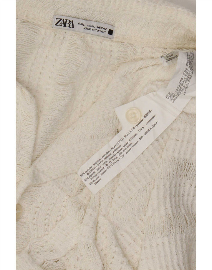 Zara Hombre Camisa De Punto De Manga Corta Grande Poliéster De Rayas Blancas