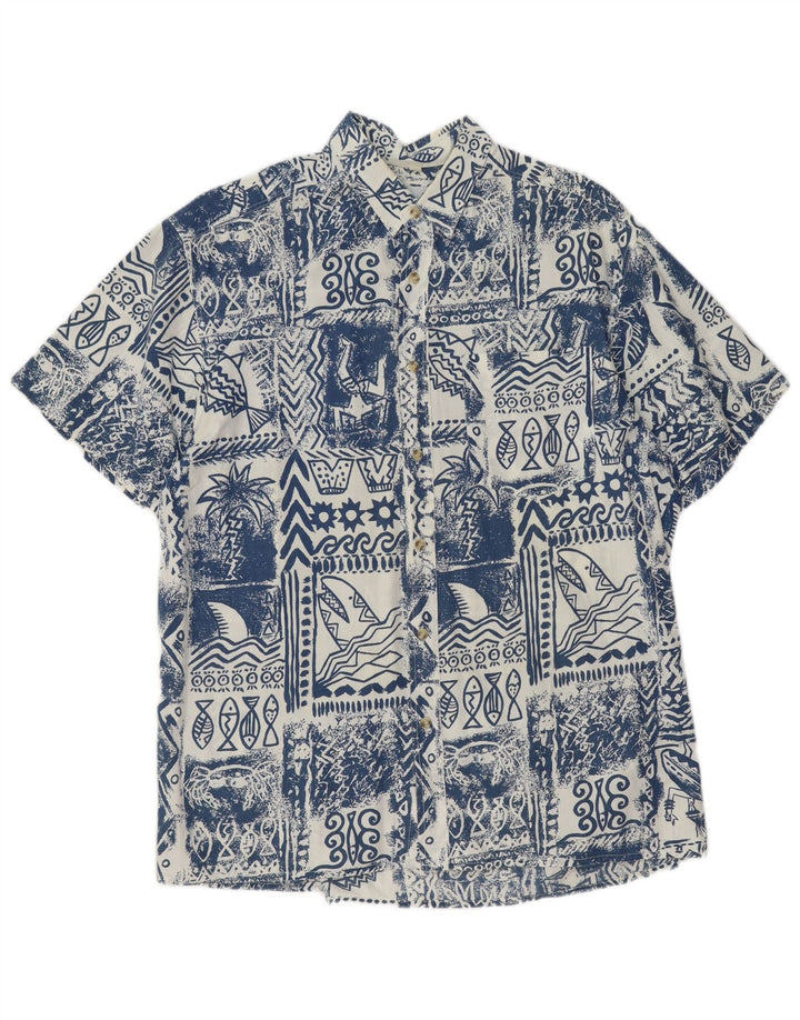 Mauricio Camisa de manga corta para hombre grande azul patchwork algodón hawaiano