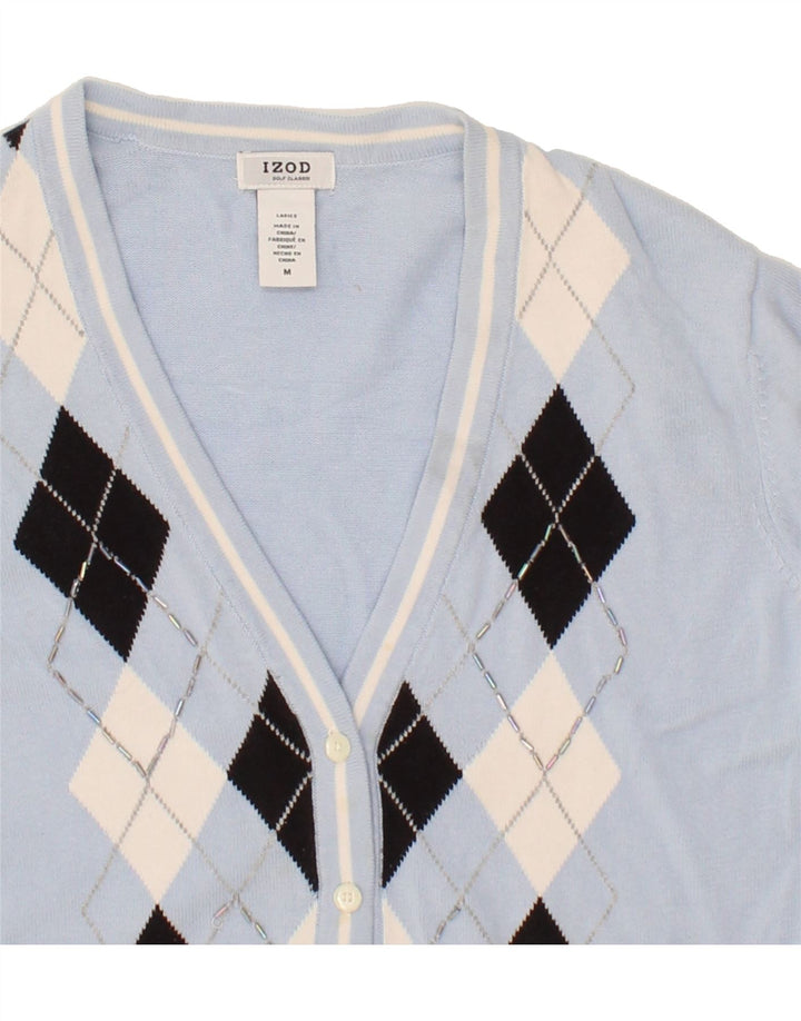 IZOD Womens Cardigan Sweater UK 12 Medium Blue Argyle/Diamond Cotton Vintage Izod and Second-Hand Izod from Messina Hembry 
