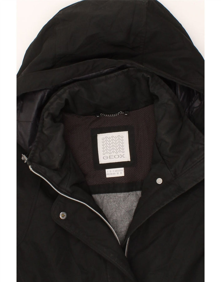 GEOX Womens Hooded Overcoat UK 10 Samll Black Polyester Vintage Geox and Second-Hand Geox from Messina Hembry 