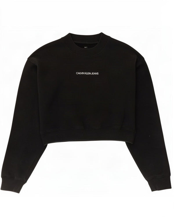 Calvin Klein Jeans Mujer Crop Graphic Sudadera Jumper UK 10 Small Negro