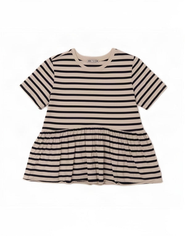 Zara Mujer Blusa Top UK 10 Small Blanco Rayas