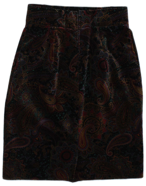 Vintage mujer terciopelo lápiz falda IT 42 Medio W28 Marrón Paisley Algodón