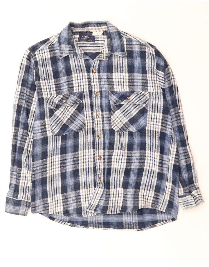 VINTAGE Camisa de franela para hombre Algodón a cuadros azul grande