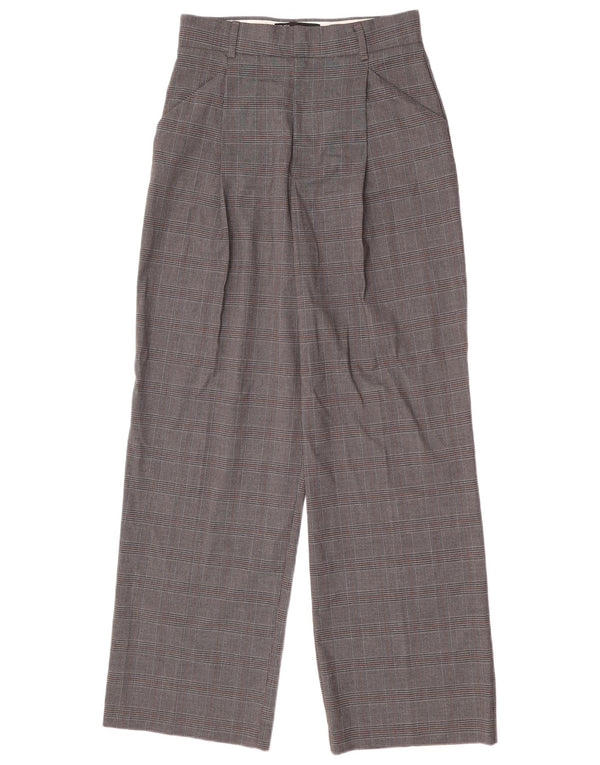 Zara Pantalones Casuales De Pierna Ancha para Mujer UK 8 Small W26 L30 Gris A Cuadros