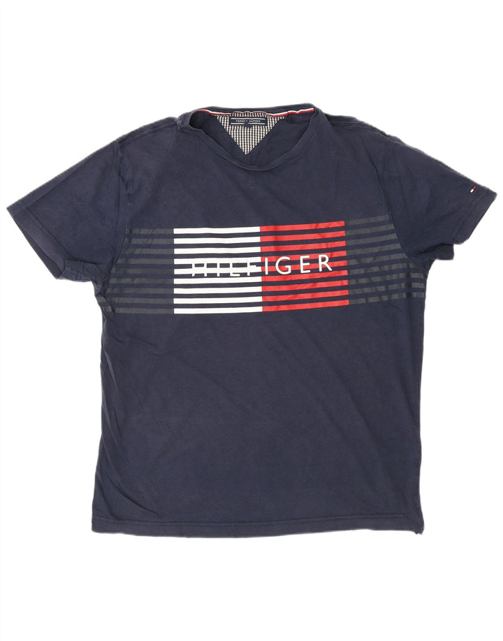 TOMMY HILFIGER Camiseta gráfica para hombre Top grande azul marino a rayas